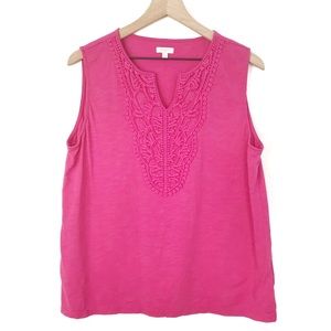 Talbots Sleeveless V-Neck Embroidered Top Size XL